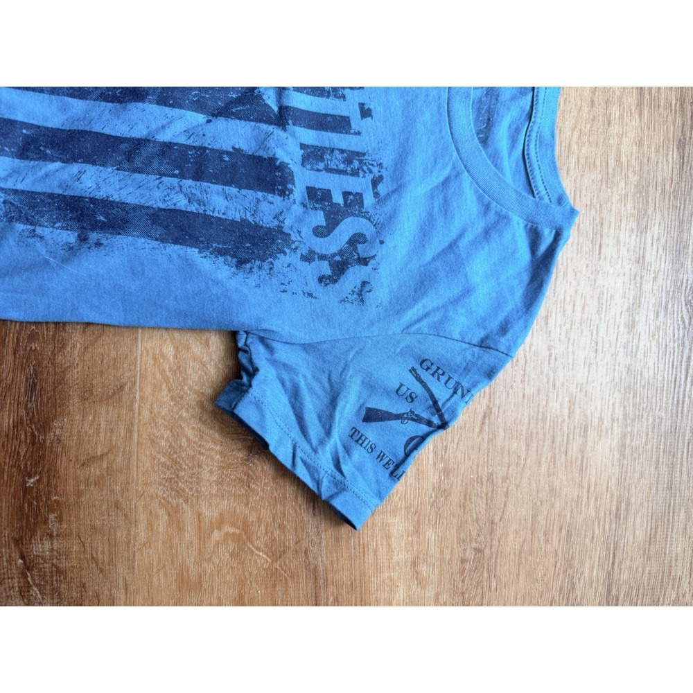 Grunt Style Blue Cotton USA Graphic Print Crew Neck Short Sleeve T-Shirt - Picture 2 of 5